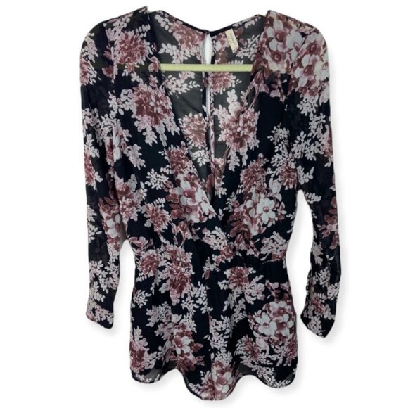 Free People Long Sleeve Floral Romper Size XS Bohemian Boho Playsuit Festival - Picture 3 of 8